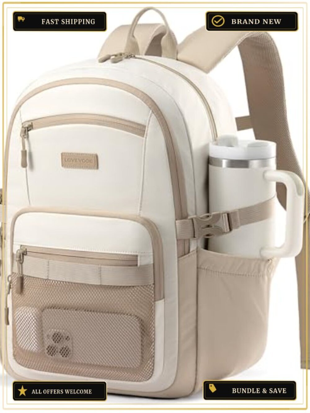 Water Resistant Nylon Laptop Backpack with Cup Holder TSA Friendly